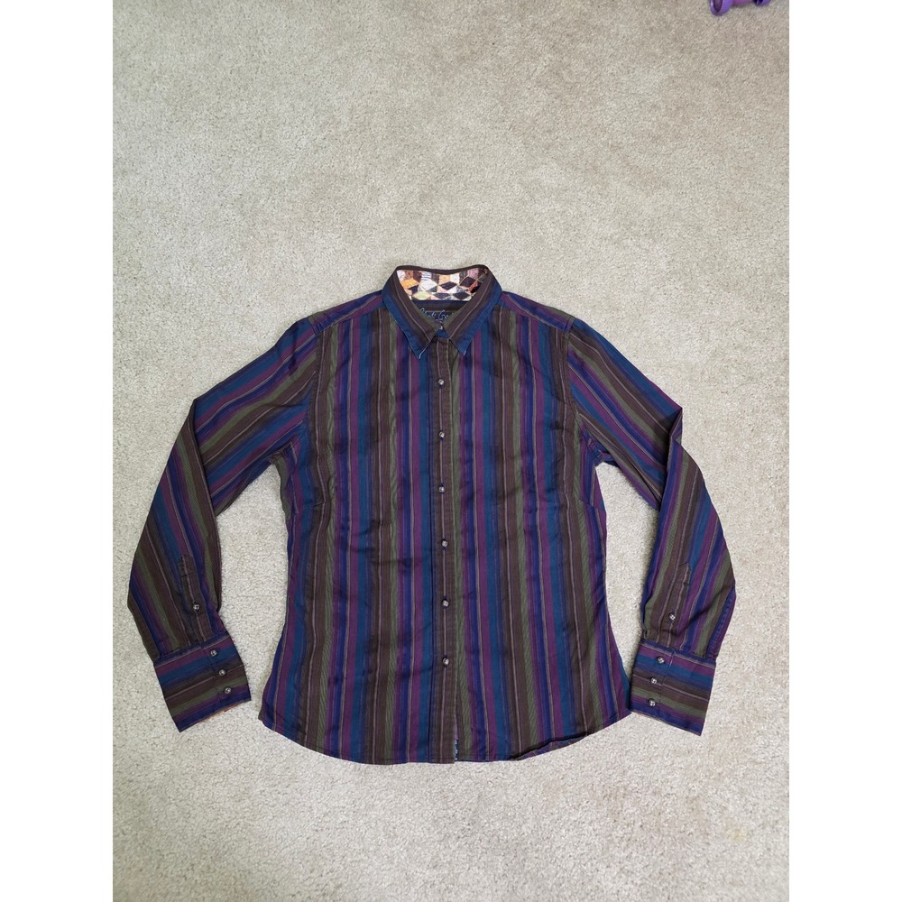 Robert Graham Women Multi Color Striped Button Down Shirt Size 8 Long Sleeve